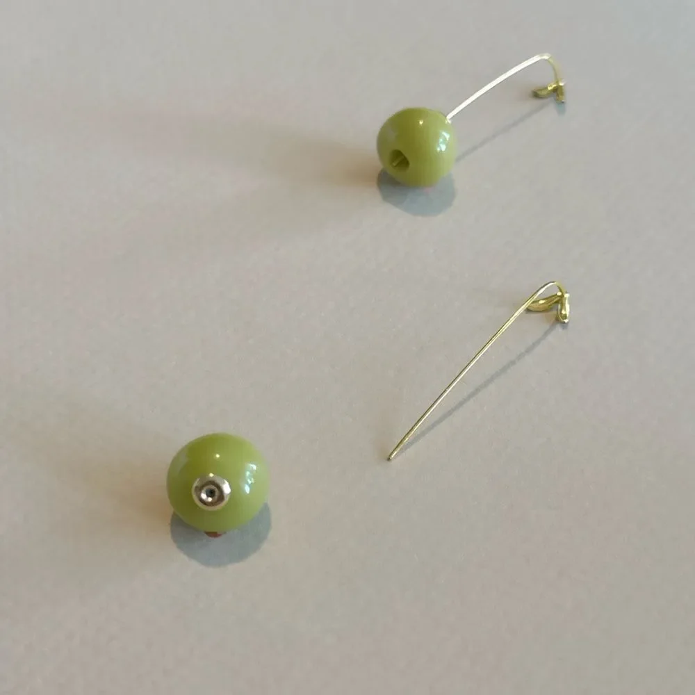 Olive Green Drop Earrings with Gold Accents S858